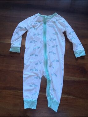 Baby Zip-Front Footed Pajamas in White with Mint Accents
